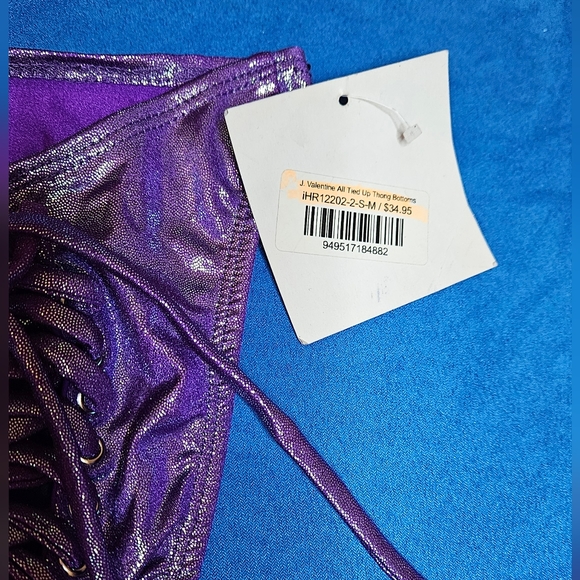 Discontinued J. Valentine Purple holographic Oily Wet Look Lace Up Bottom S/M - Picture 4 of 4